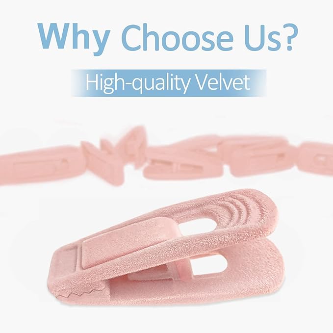 Light Pink Velvet Hanger Clips 60 PCS, Strong Finger Clips for Velvet Hangers, Skirt Hanger Clips Fit for Flocking Hangers