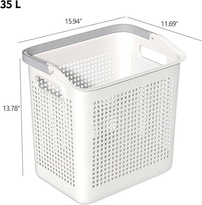 Rosebloom 35 L Plastic Portable Laundry Basket, Plastic Laundry Baskets with Handle, White, 4 Packs