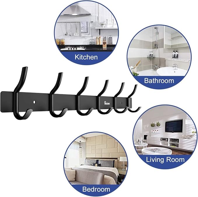 Clothes Hanger 6 Hooks, Load 20 kg Aluminum Alloy Hat Black