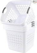4 Pack 2 Bushel Ultra Laundry Basket, 72 L Square Large Plastic Laundry Basket with Handles, White