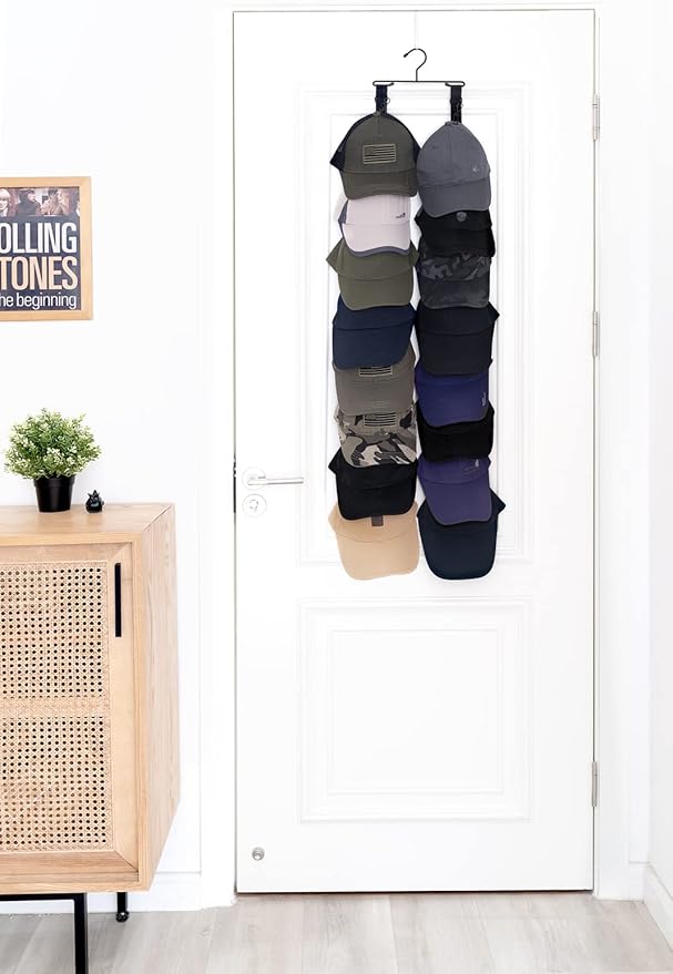 Mkono Closet Storage Rack Baseball Cap Keeper Hanger with 16 Hooks Modern Multifunctional Organizer for Door and Wall Fit Most Hats,
