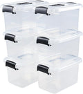 6-Pack Home Storage Bins, Plastic Container, Latching Box with Handle (Black handle)