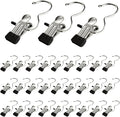 Clothes Pins, 30 Pack Hanger Hooks, Stainless Steel Laundry Clips, Travel Hangers, Towel Clips, Legging Organizer for Closet Hanging, Space Saving Hanger Clips for Pants, Jeans, Hats, Boot(30P+Black)