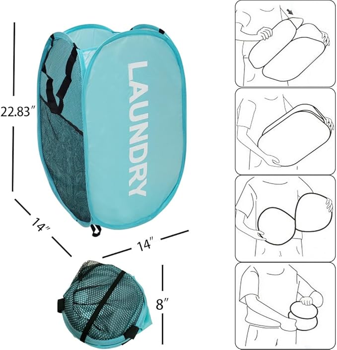 Mesh Pop Up Laundry Hampers, Collapsible Laundry Baskets Portable Clothes Hampers for Home, Dorm Room, Laundry Room, Cruise (Black + Blue)