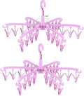Foldable Drying Rack with 24 Clips for Drying Socks Lingerie Baby Clothes Drying Towels Rotatable Sock Drying Rack 2 PCS (Pink)