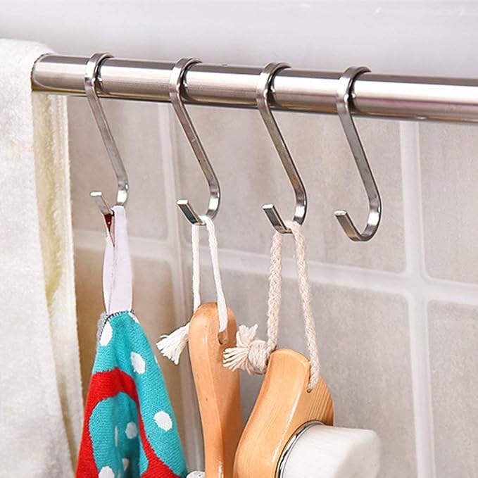 YourGift 12 Pack Flat S Hooks Stainless Steel 4 inches S Shaped Hanging Hooks for Kitchen, Bathroom, Bedroom and Office (X-Large)