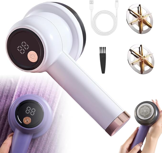 Rechargeable Fabric Shaver Fuzz Remover, Electric Lint Remover Shaver, 3 Modes Lint Remover for Clothes, Digital LED Display to Remove Pilling for Clothes Furniture Couch (White)