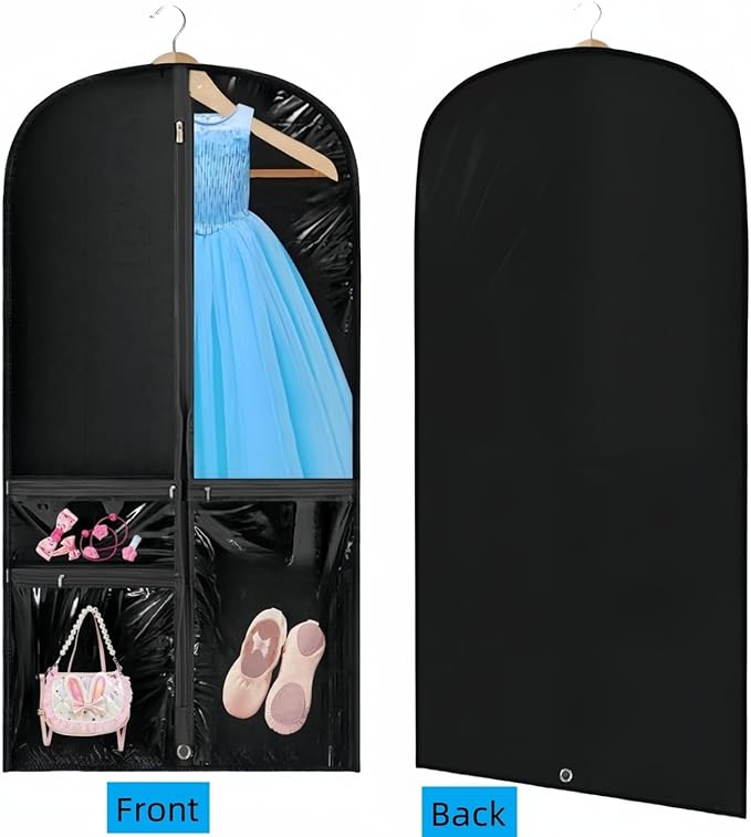 Clear Dance Costume Garment Bag, 39 Inch Garment Bag for Dance Competitions, Kids Hanging Clothes Cover for Girls Closet Storage with 3 Zippered Pockets