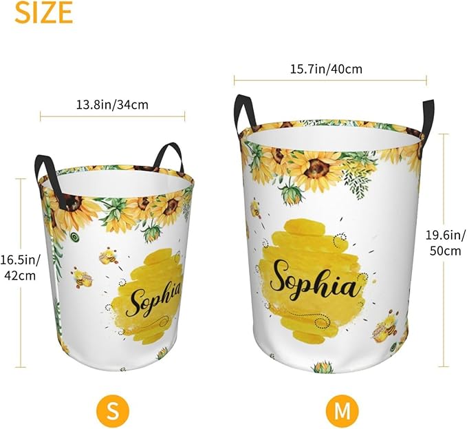 Personalized Laundry Basket for Nursery, Custom Nursery Laundry Hamper with Name, Customize Baby Clothes Circular Hamper for Boys Girls Room Decor, Bee