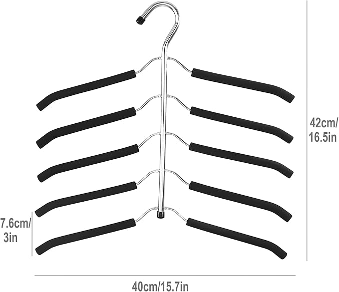 2 Pack 5 in 1 Metal Sweater Hangers Non Slip Stainless Steel Shirt Hangers Multi Layers Wardrobe Clothes Rack Heavy Duty Metal Space Saver Shirt Blouse Hanger Closet Storage Organizer