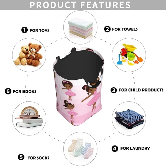 Cute African American Black Girl Laundry Hamper Storage Basket Toys Clothes Organizer Bin For Home Bathroom Bedroom Dorm Nursery, 52l