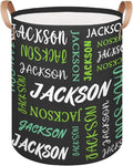 Custom Name Large Laundry-Basket for Kids-Boys-Girls, Personalized Foldable Waterproof Laundry Hamper Dirty Clothes Toys Storage Bin with Handles,Grey Green