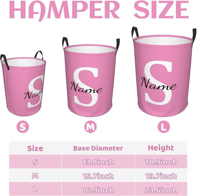 Personalized Laundry Basket Custom Name Dirty Clothes Storage Basket with Handles, Customized Name Circular Foldable Hamper with Handles for Baby Boys Girls Men Women(S)