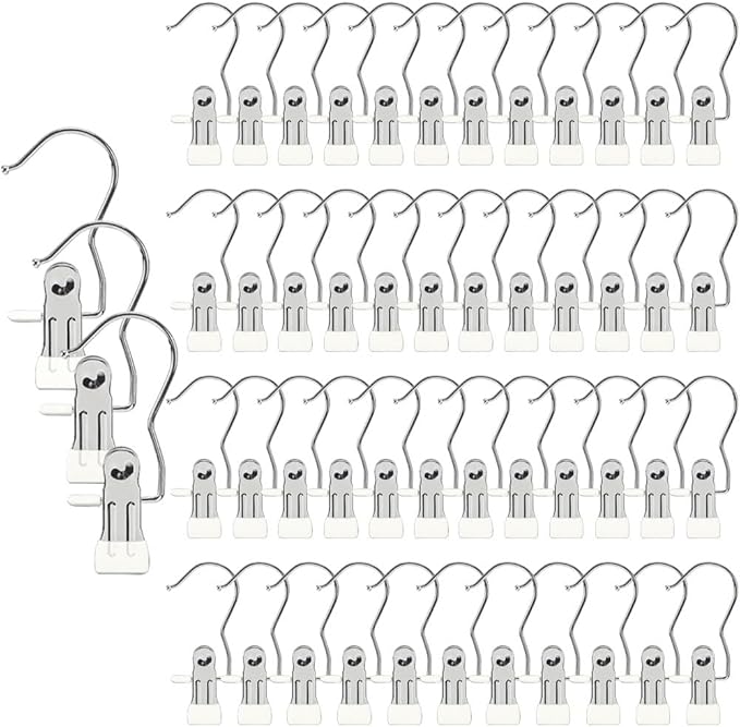 Hangers Clips,Stainless Multi Function Clip Hooks,Laundry Hanging Hooks Clips,Closet Hangers,Boot Clips， Hats Clips,Socks Clips,Pants Clips, Bras Clips(50, Pure White)