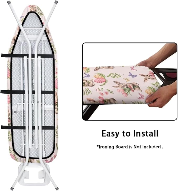 Rabbits Egg Tulips Heat Reflective Iron Pad for Ironing Board Top Stain & Scorch Resistant Ironing Board Replacement Cover Fits 15 x 54 Inch Board for Home Easter Decor