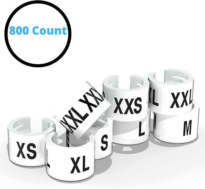 Discount Sizing- White Hanger 800 Size Clips XXS-XXXL | White Size Clips, Garment Markers for Retail Closet Organization