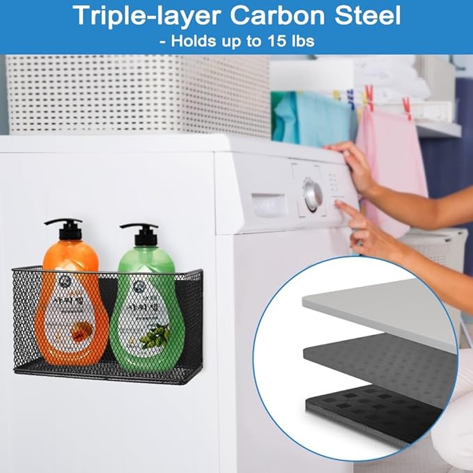 Picowe Magnetic Shelf for Fridge, Aluminum Foil & Plastic Wrap Holder Organizer for Refrigerator, Magnetic Laundry Organizer for Washer /Dryer, Fridge & Small Spaces (Black)