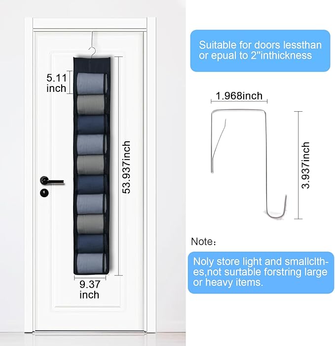 2-Pack Hanging Organizer for Closet - 20 Pocket Storage Leggings, Yoga for Pants & Accessories Multi-Pocket Closet Organizer for Apartments & Dorms, Space-Saving, Behind Door Design (Black)