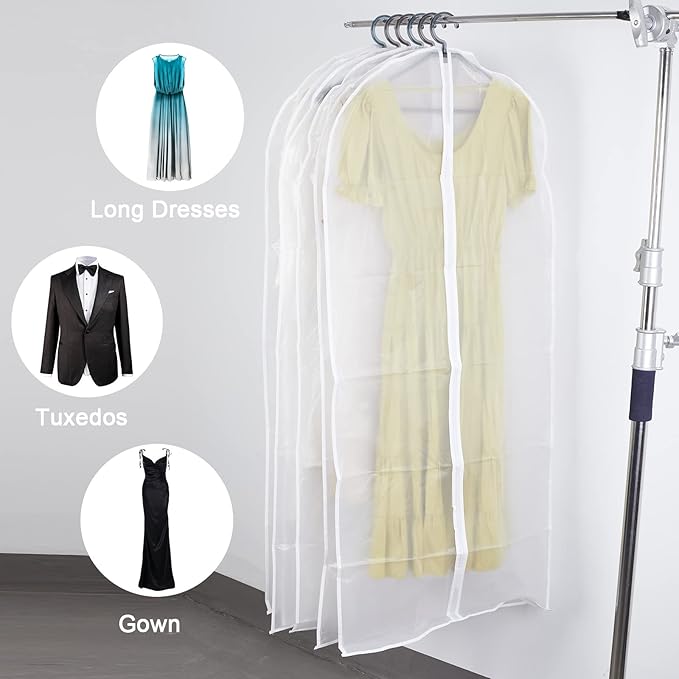 Clear Garment Bags with Full Zipper Lightweight Foldable Dust Proof Breathable Extra Wide Travel Suit Cover for Hanging Clothes Closet Storage, 24'' x 55'' / 6 Pack