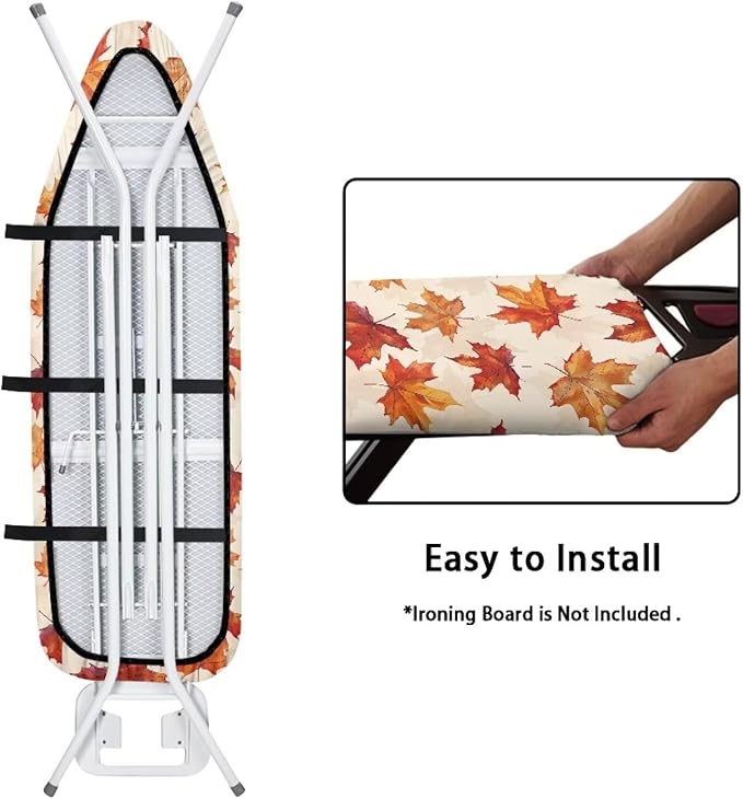 Maple Leaf Stretchable Standard Ironing Board Cover with Elastic Edge Windproof Reflects Heat Durable Iron Board Cover for 15 x 54 Ironing Boards Decor