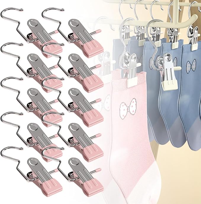 2024 New Space-Saving Clothes and Hat Storage Hook, Boot Hangers for Closet, Heavy Duty Laundry Hanging Hooks with Clips, Portable Single Hangers S-Shaped Stainless Steel Clothespin (Pink, 50 PCS)