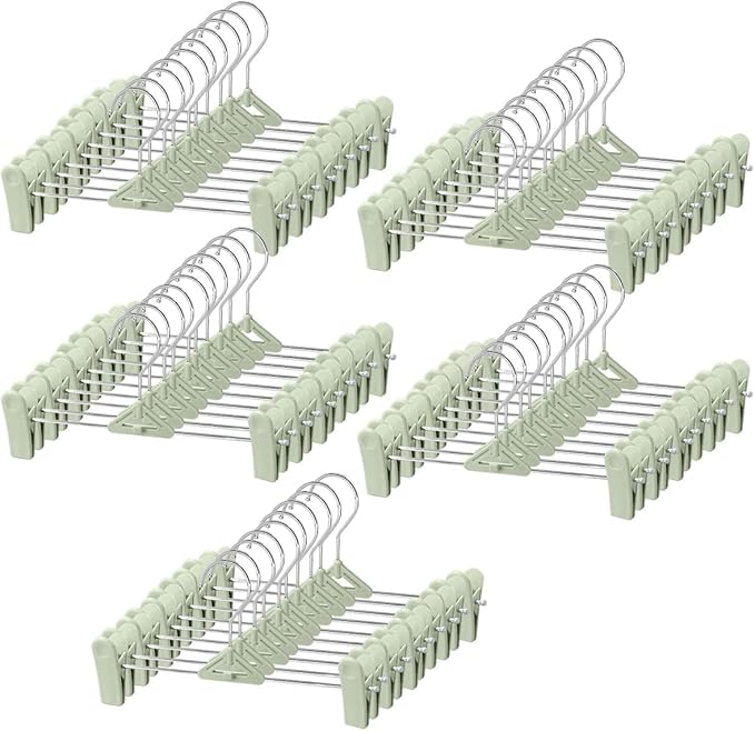 Northern Brothers Space Saving Pants Hangers with Clips, 50 Pack, Green, Plastic