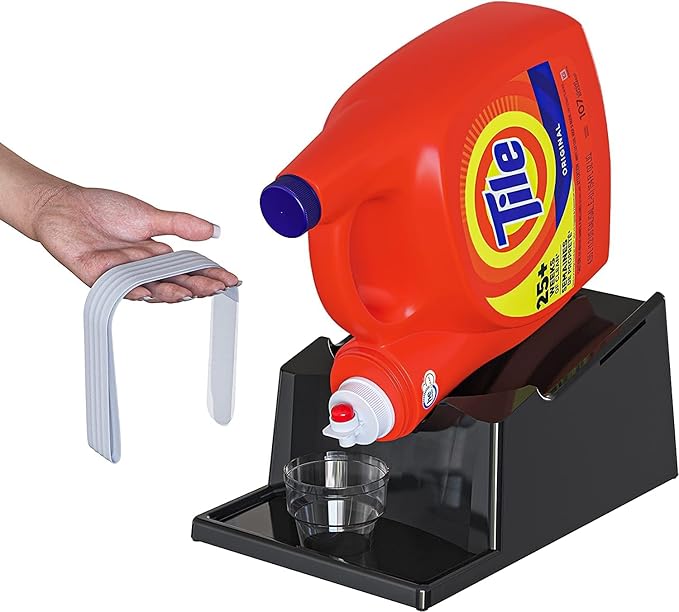 Skywin TidyFriend Laundry Detergent Holder Stand with Drip Tray, Laundry Soap Holder with Non-Slip Rubber Feet for Washing Space Organization, Angled Downward Slope for Easy Pouring (Black)