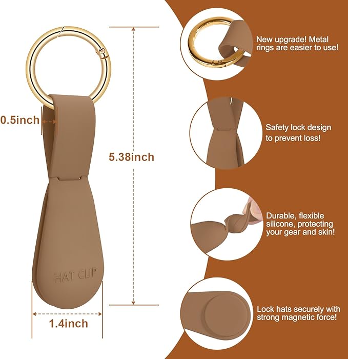 Magnetic Hat Clip 1-Pack - The Brown Hat Clip for Travel on Bag, Magnetic Hat Clips for Bag, and Secure Hat Holder for Travel on Caps & Beach Hats, Vacation Essentials