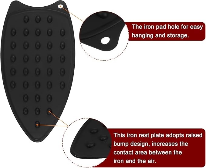 HARFINGTON 2pcs Silicone Iron Rest Pad, Multipurpose Iron Hot Resistant Mat Iron Rest Plate for Ironing Board Hot Heat Resistant Steam Compact Mat, Black