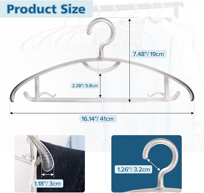 Donext Clear Plastic Hangers, 16" Heavy Duty Clothes Hangers, Durable Closet Hanger for Shirt, Coat and Dress(15 Pack)