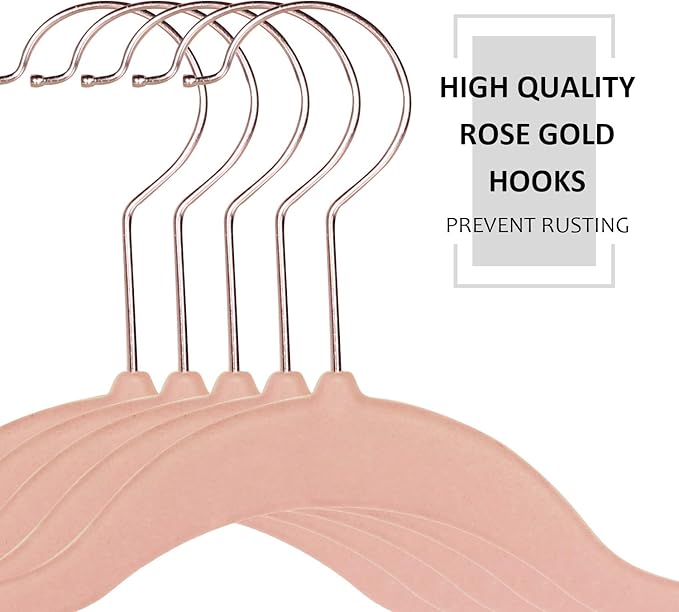 VECELO Premium Velvet Clothes Hangers Suit Heavy Duty (25 Pack)-Non Slip & Space-Saving with 6 Finger Clips & Tie Rack Excellent for Men and Women，Pink