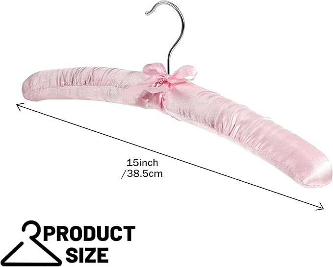 Jetec 24 Pieces Satin Padded Hangers with 360° Swiveling Hook Sponge Shoulder Pads Hanger for Coat, Sweaters, Blouse, Wedding Dress, Women Cloths (Light Pink)