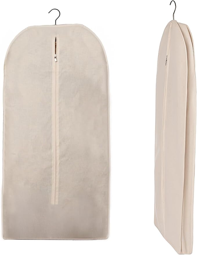 Beige Cotton Garment Bags 24 x 42 Inches with Zipper - Dust Proof Closet Organizer, Easy Storage Travel Bag, Garment Protector for Dress, Suit, and closet storage