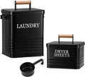 Metal Laundry Powder Container with Dryer Sheet Holder Modern Farmhouse Laundry Detergent Container with 1 Spoon Fabric Softener Dispenser with Lid for Space Saving Room Organization and Decor