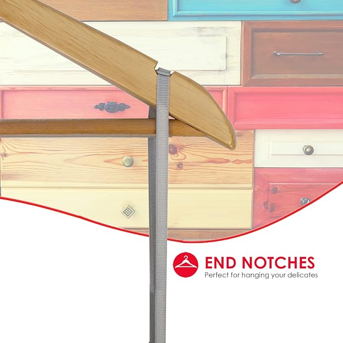 Home Basics 5 Pack Wooden Non-Slip Suit Hangers with Pants Bar – Smooth Finish Solid Wood Coat Hanger 360° Swivel Hook and Cut Notches for Jacket, Pant, Dress Clothes Hangers (Natural)