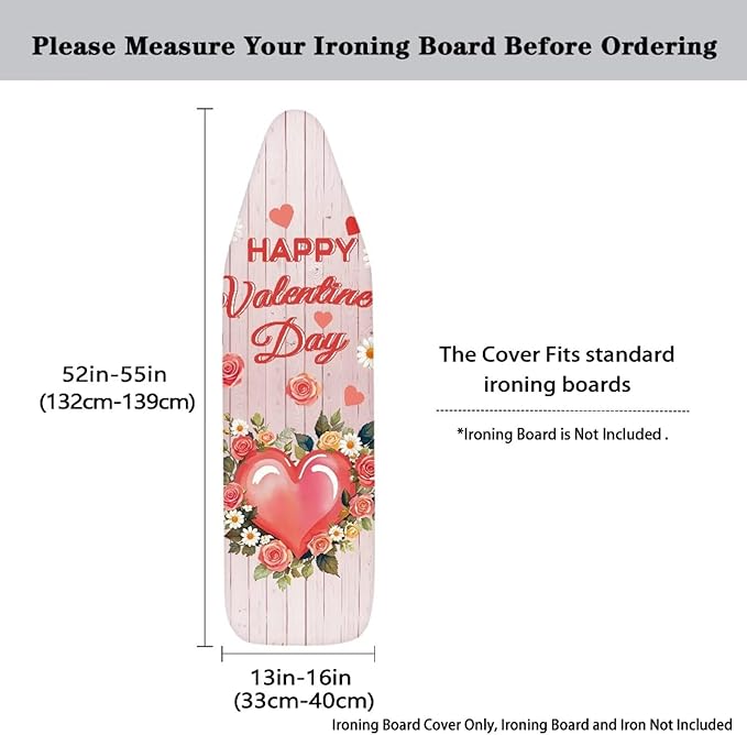 Love Heart Ironing Board Cover Floral Heavy Duty Iron Pad Covers Romantic Standard Boards Full Size Scorch Resistant, Wood Print, Valentines Day Decoration