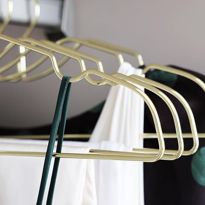 Metal Clothes Hanger, Ultra Slim & Short Neck Hanger,Space Saving Durable Non-Slip Felt Hangers, Closet Organizer (Gold)
