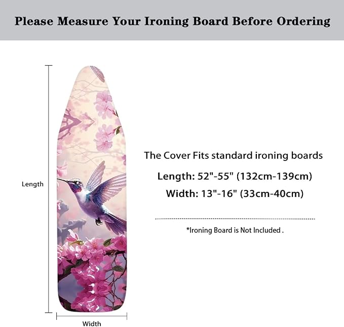 Flashideas Pink Hummingbird Ironing Board Cover Durable Thick Table Top Ironing Board Cover Ventilate Iron Board Cover and Pad Ironing Accessories 54x15 inches