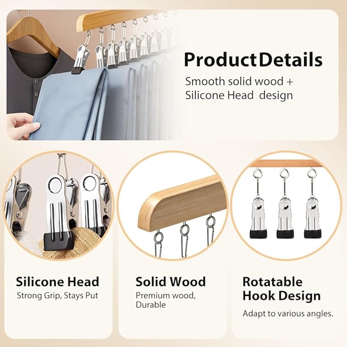 Legging Hangers for Closet, 2026 New Closet Organizer with Clips, 360° Rotating Space Saving Hanging Closet Organizer for Leggings Socks Hats Jeans (Black-12 Clips, 2PCS)