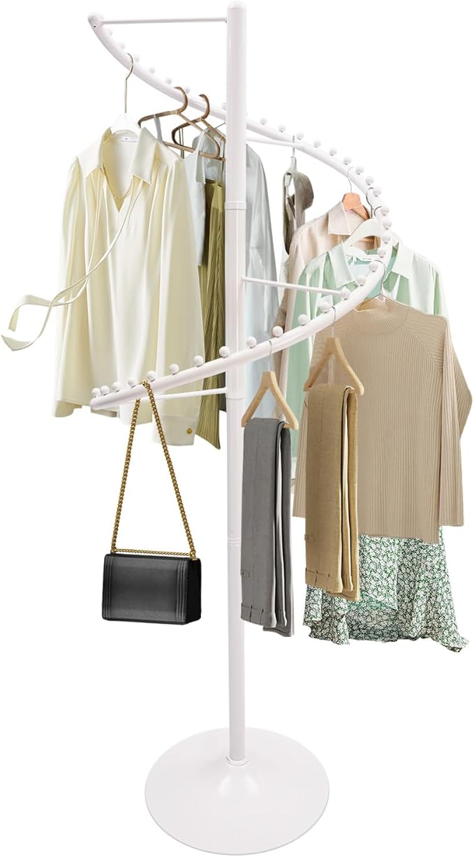 YIYIBYUS Rotating Clothing Rack, 38 Ball Heavy Duty Garment Rack, Standing Iron clothes Hanging Rack Freestanding Hanger For Boutique Display Bedroom Space Saving (White)