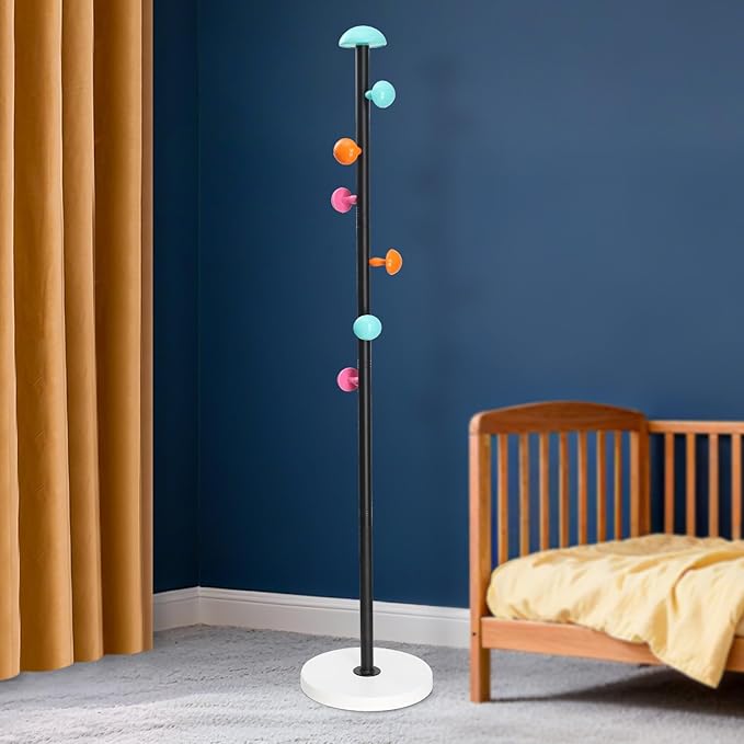 Heavy-Duty Kids Coat Rack - 6 Decorative Hooks, Easy to Assemble Metal Organizer - Tenant Friendly, Space Efficient for Coats, Hats, Bags in Children's Room