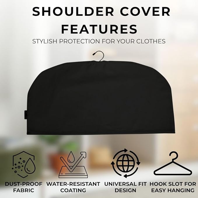 Shoulder Covers for Clothes - Breathable Garment Dust Covers Protectors for Suit, Coats, Jackets, Dress Closet Storage (Black, Set of 5)