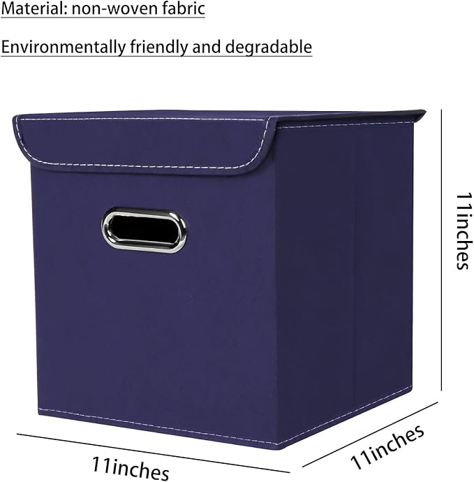 Closet Organizers Fabric Storage Bins With Lids Collapsible Cube Storage Organizer Basket With Handles,Storage Boxes for Clothes Storage,Office,Laundry,Shelves,6 Pack,（Navy Blue）