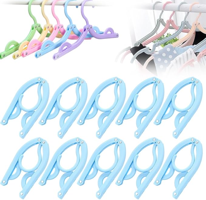 Multifunctional Plastic Folding Hanger, Retractable Portable Travel Hangers, Foldable Coat Hanger Folding Hangers for Traveling, Space Saving Clothes Hangers Portable Travel Hangers (20, Blue)
