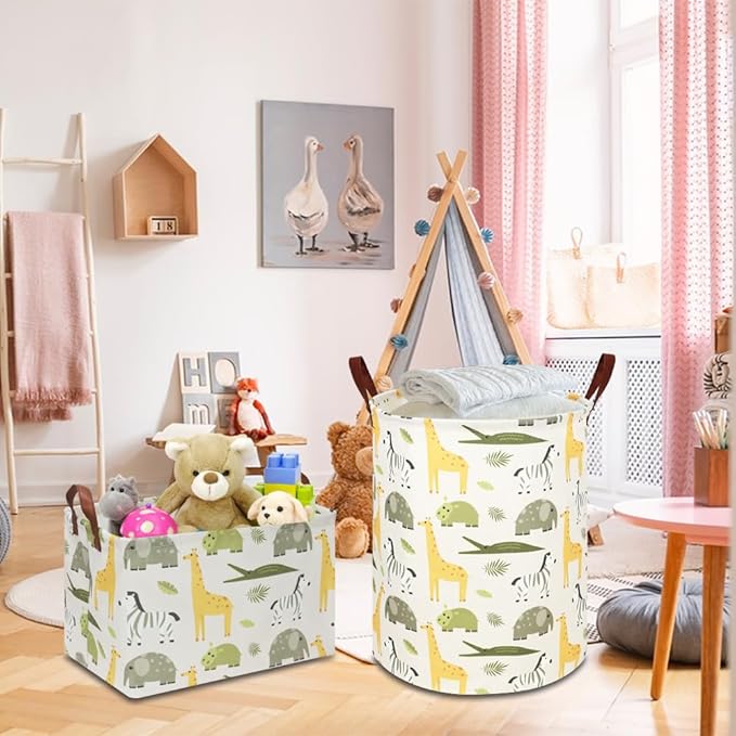 Kids Laundry Hamper,Green Laundry Basket,Baby Nursery Hamper,Waterproof Storage Bin,Clothes Organizer Basket,Room Decor(Green Animal)