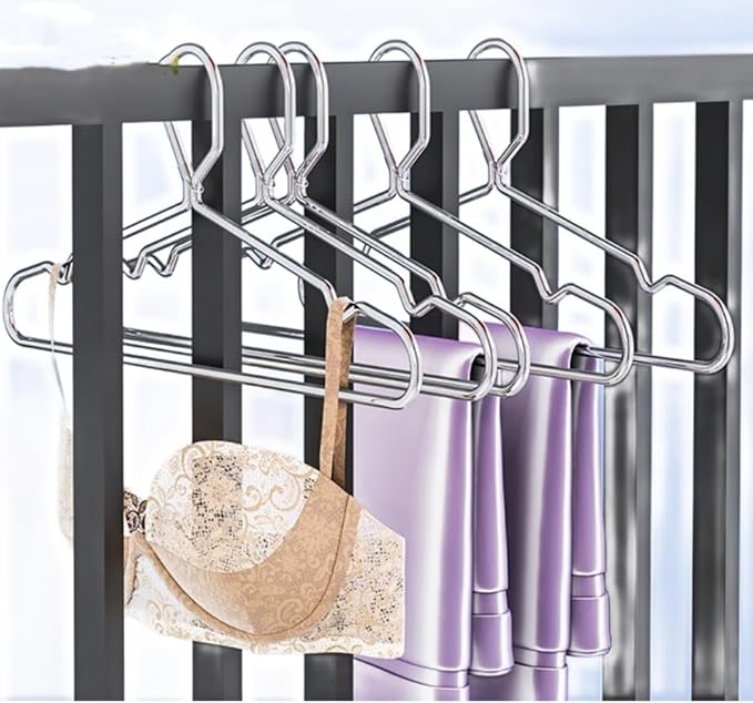 10 Pack 16.5” Wire Locking Hanger 4mm Lockable Hangers Stainless Steel Slim Thin Heavy Duty Windproof Close Hook Metal Space Saving Clothes Hotel Hangers Silver
