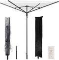 Outdoor Umbrella Clothes Drying Rack, 165 Feet Drying Space, 4 Arms 12 Lines, Steel Frame with Ground Spike, Rotary Clothesline for Backyard