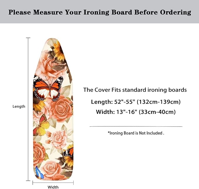 Butterfly Floral Ironing Board Cover Full Size Scorch Resistant Padding Heat Reflective Iron Board Cover Elastic Edge Scorch and Stain Resistant Thick Padding