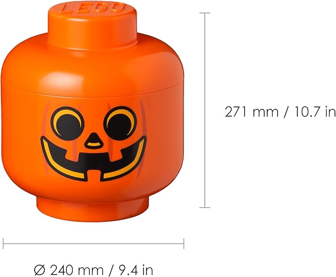 Room Copenhagen, LEGO Storage Heads Stackable Storage Container - Buildable Organizational Bins for Kid’s Toys and Accessories - 9.45 x 9.45 x 10.67in - Large, Pumpkin, Holds 500 Bricks