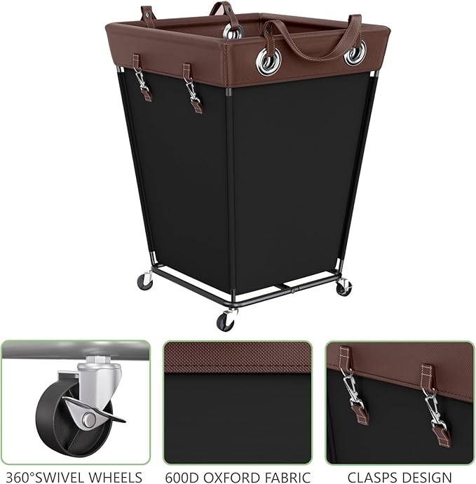 HILIUS Laundry Hamper with Wheels 210L Large Capacity Hamper Rolling Laundry Basket Extra Large Laundry Cart for Easy Transport Storage Basket Ideal for Dorm Laundry Room Bathroom Black